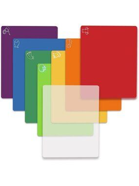 Flexible Plastic Cutting Board Mats Set of 8 - BPA-Free, Non-Porous, Anti-Skid